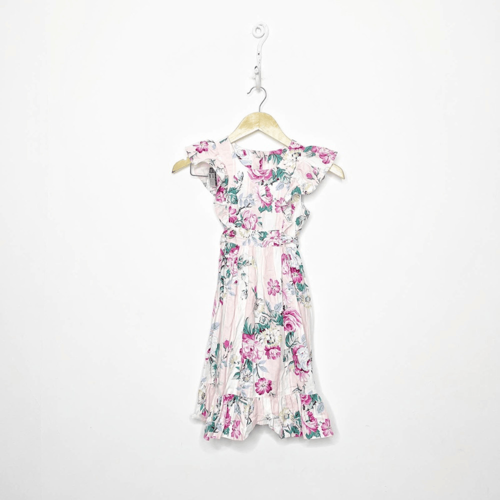 vintage jumpers floral cotton party dress pink peony daisy ruffles girls 5/6
